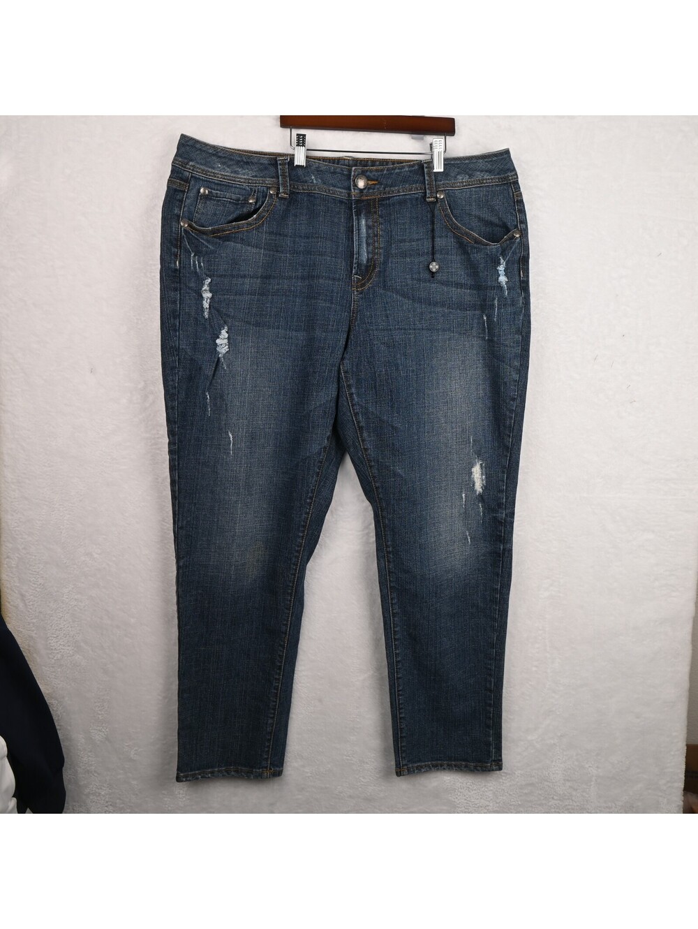 NWT Lane Bryant Jeans Women Size 24 Blue Distressed Mid Rise Zip fly stretch